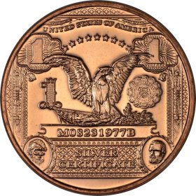 $1. Black Eagle Design Note 1 oz .999 Pure Copper Round