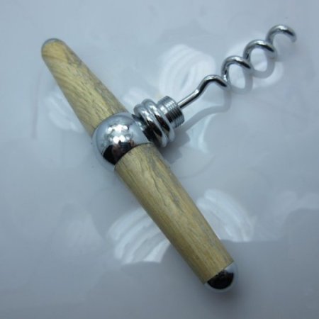 (image for) Hand Turned 2-In-1 Bottle Opener and Wine Corkscrew (White Oak) Chrome