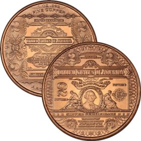 $2. Washington Design Note 1 oz .999 Pure Copper Round