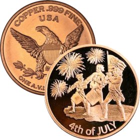 4th of July Independence Day ~ Holiday Series 1 oz .999 Pure Copper Round