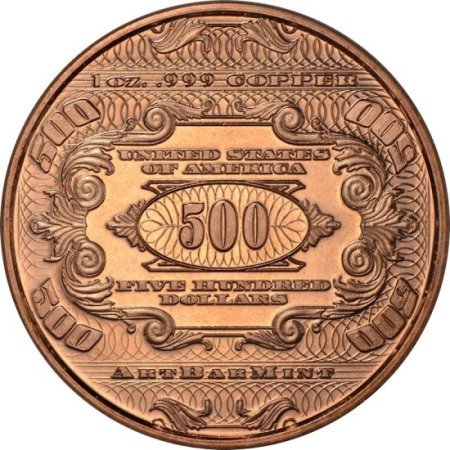 (image for) $500. McKinley Design Note 1 oz .999 Pure Copper Round