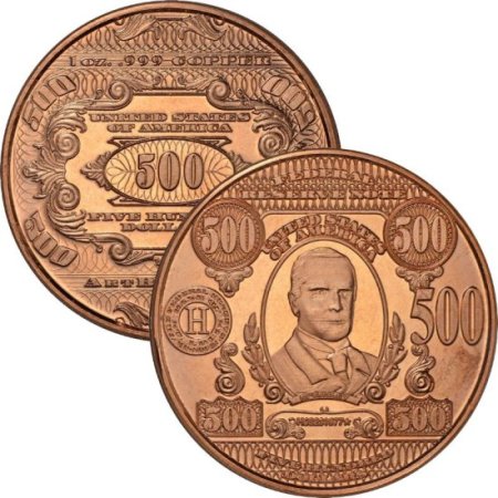 (image for) $500. McKinley Design Note 1 oz .999 Pure Copper Round