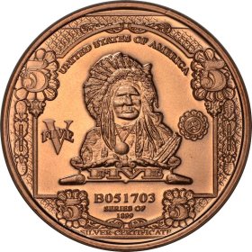 $5. Indian Chief Design Note 1 oz .999 Pure Copper Round