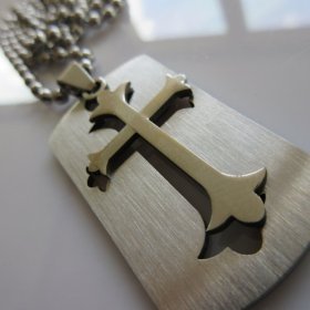 Acorn Cross Dog Tag Necklace ~ Stainless Steel