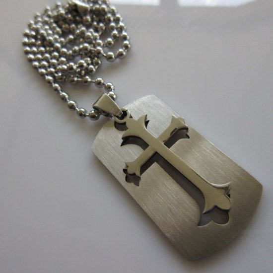 (image for) Acorn Cross Dog Tag Necklace ~ Stainless Steel