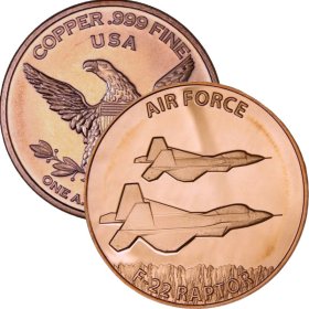 Air Force F-22 Raptor 1 oz .999 Pure Copper Round