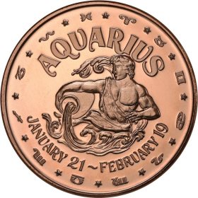 Aquarius ~ Zodiac Sign Series 1 oz .999 Pure Copper Round