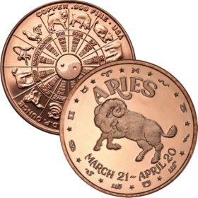 Aries ~ Zodiac Sign Series 1 oz .999 Pure Copper Round
