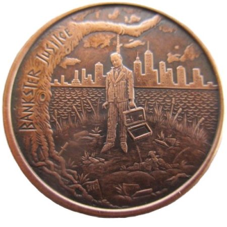 (image for) Bankster Justice 1 oz .999 Pure Copper Round (Black Patina) (2014 - 2015)