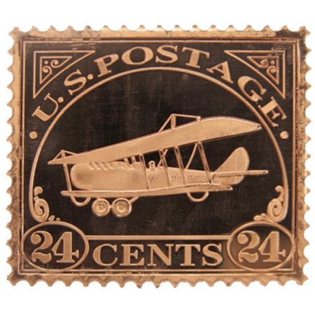 (image for) Biplane $0.24 Cent Stamp Design 1 oz .999 Fine Copper Bar