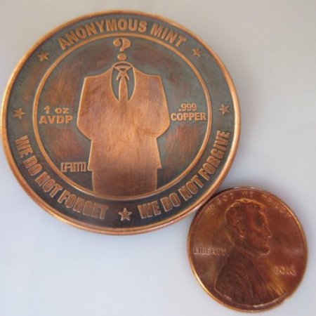 (image for) Bitcoin - The Faceless Man Anonymous Mint 1 oz .999 Pure Copper Round (Black Patina)