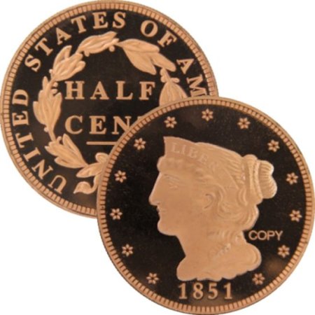(image for) Braided Hair Half Cent Design (1851) 1 oz .999 Pure Copper Round