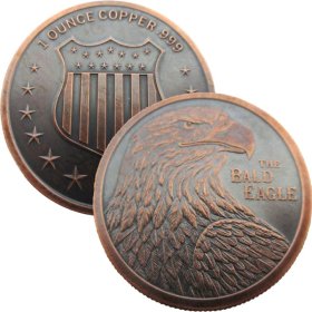 The Bald Eagle 1 oz .999 Pure Copper Round (Black Patina)