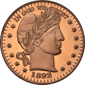 Barber 1892 Half Dollar Design 1 oz .999 Pure Copper Round