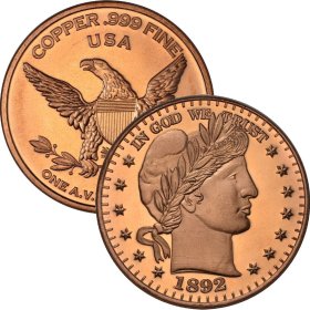 Barber 1892 Half Dollar Design 1 oz .999 Pure Copper Round