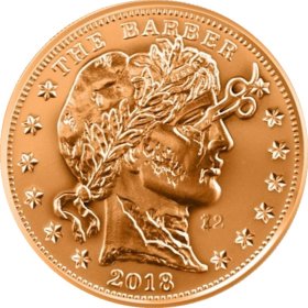 The Barber 1 oz .999 Pure Copper Round (4th Design of the Zombucks Series)