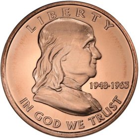 Benjamin Franklin 1 oz .999 Pure Copper Round
