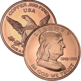 Benjamin Franklin 1 oz .999 Pure Copper Round