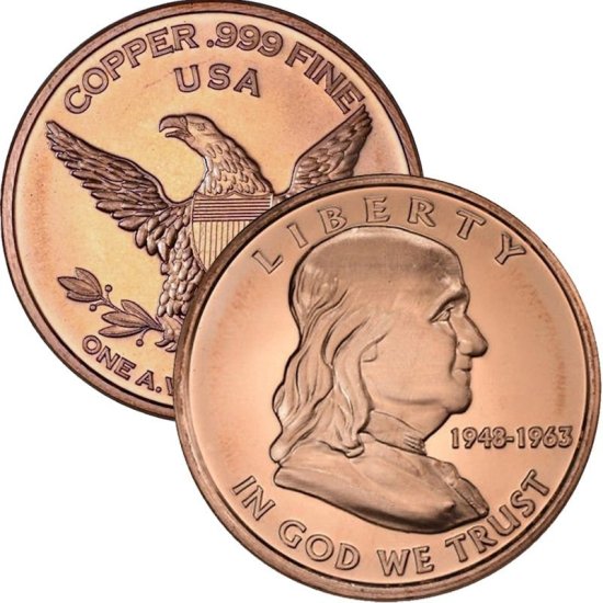 (image for) Benjamin Franklin 1 oz .999 Pure Copper Round