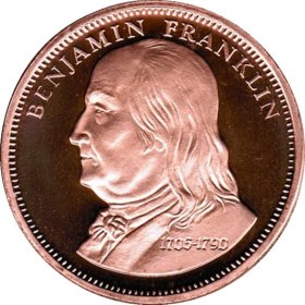 Benjamin Franklin (QSB Mint) 1 oz .999 Pure Copper Round