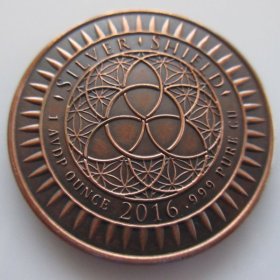 BitCON 1 oz .999 Pure Copper Round (2016 Silver Shield) (Black Patina)