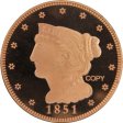 (image for) Braided Hair Half Cent Design (1851) 1 oz .999 Pure Copper Round