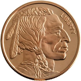 Buffalo Nickel ~ Indian Head  Design (Shield Back ~ 2011) 1 oz .999 Pure Copper Round