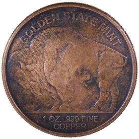 Buffalo Nickel Design 1 oz .999 Pure Copper Round (Golden State Mint) (Black Patina)