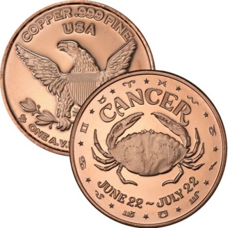 (image for) Cancer ~ Zodiac Sign Series 1 oz .999 Pure Copper Round