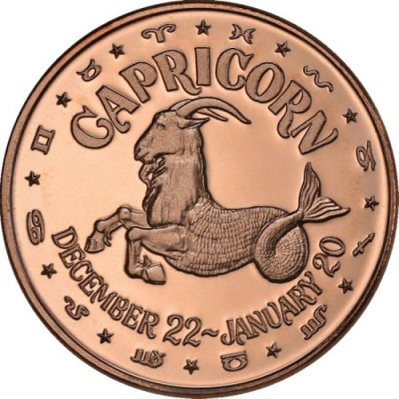 (image for) Capricorn ~ Zodiac Sign Series 1 oz .999 Pure Copper Round