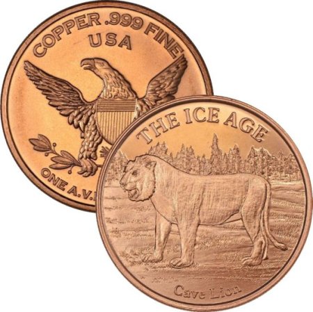 (image for) Cave Lion ~ Ice Age 1 oz .999 Pure Copper Round