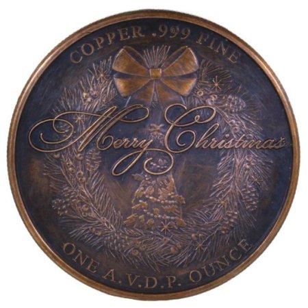 (image for) Christmas Angel (Wreath Back Design Series) 1 oz .999 Pure Copper Round (Black Patina)