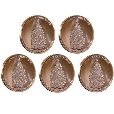 (image for) Complete Set of (5) ~ Merry Christmas (Tree Back Design Series) 1 oz .999 Pure Copper Round