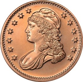 Capped Bust Dollar Design (Private Mint) 1 oz .999 Pure Copper Round