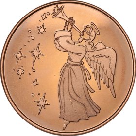 Christmas Angel ~ Merry Christmas (Tree Back Design Series) 1 oz .999 Pure Copper Round