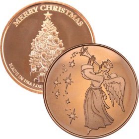 Christmas Angel ~ Merry Christmas (Tree Back Design Series) 1 oz .999 Pure Copper Round