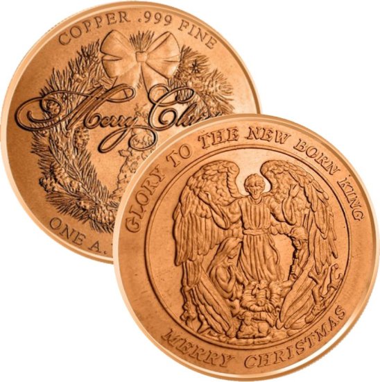 (image for) Christmas Angel (Wreath Back Design Series) 1 oz .999 Pure Copper Round