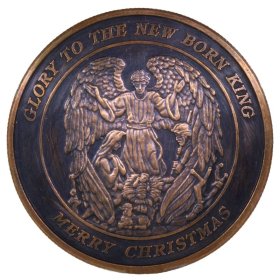 Christmas Angel (Wreath Back Design Series) 1 oz .999 Pure Copper Round (Black Patina)