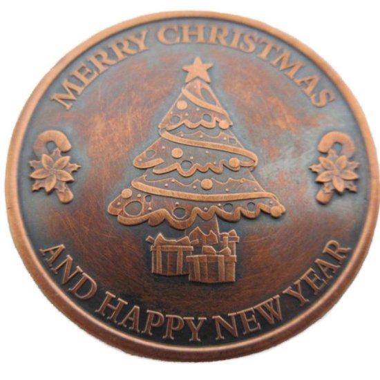 (image for) Christmas Tree (Snowflake Back Design Series) 1 oz .999 Pure Copper Round (Black Patina)