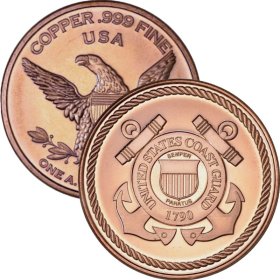 Coast Guard (Private Mint) 1 oz .999 Pure Copper Round 