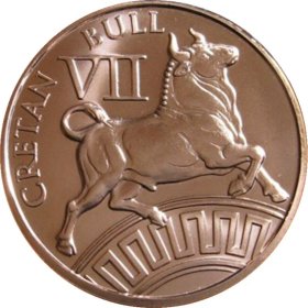 Cretan Bull 1 oz .999 Pure Copper Round (7th Design of the 12 Labors of Hercules Series)