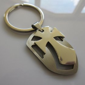 Chopper Cross Shield Key Ring ~ Stainless Steel