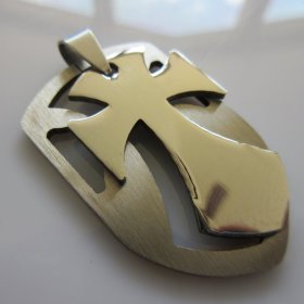 Chopper Cross Shield Pendant ~ Stainless Steel