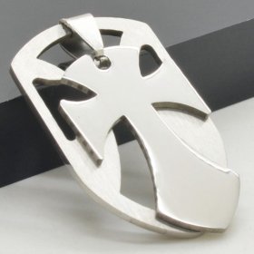 Chopper Cross Shield Pendant ~ Stainless Steel