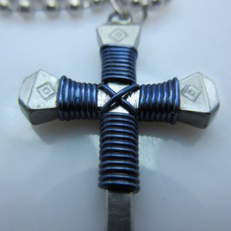 (image for) Nail Cross Ball Bead Necklace in Dark Blue By Mr. Willie Hess