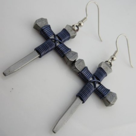 (image for) Nail Cross Earrings in Dark Blue By Mr. Willie Hess