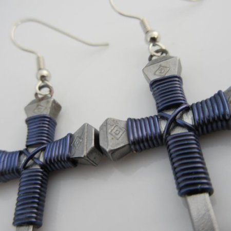 (image for) Nail Cross Earrings in Dark Blue By Mr. Willie Hess