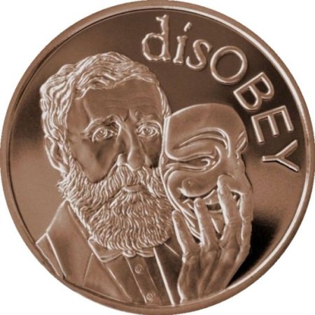 (image for) disOBEY Thoreau #25 (2017 Silver Shield Mini Mintage) 1 oz .999 Pure Copper Round