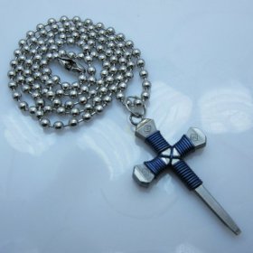 Nail Cross Ball Bead Necklace in Dark Blue By Mr. Willie Hess