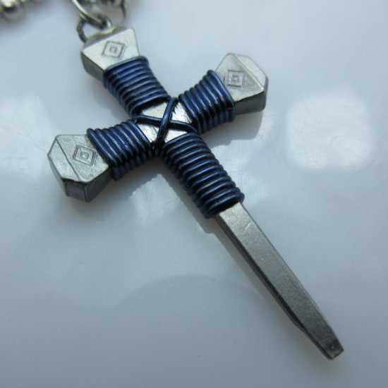 (image for) Nail Cross Ball Bead Necklace in Dark Blue By Mr. Willie Hess